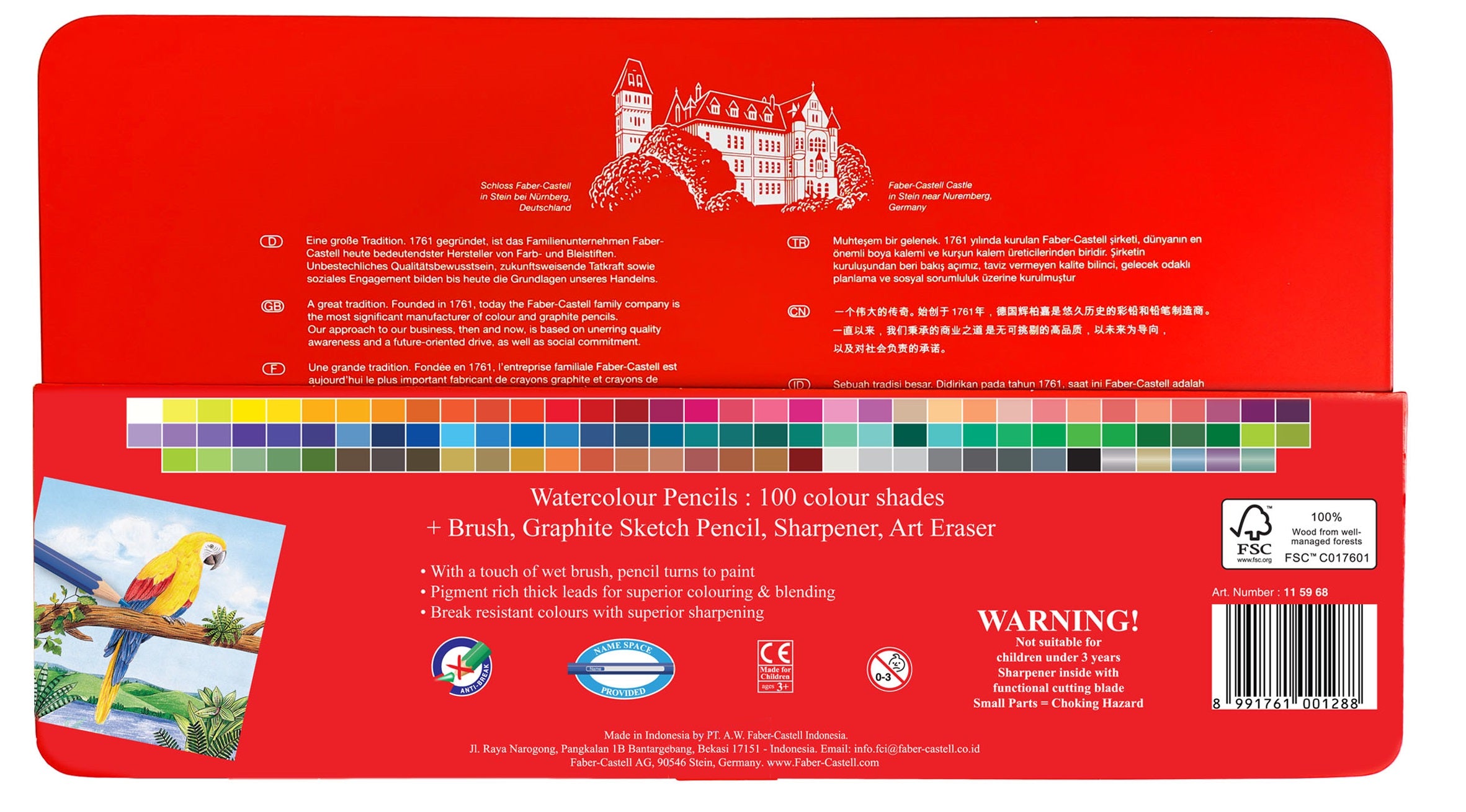 Watercolour Colour Pencils, Tin of 100