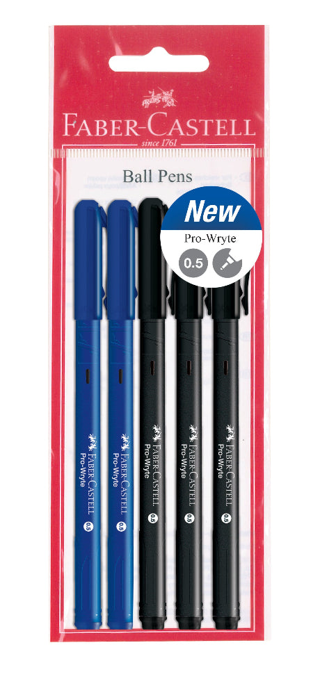 Pro-Wryte Ball Pen, 3Black/2Blue, 0.5mm, Pack of 5