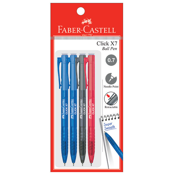 Ball Pen Click X7 PB of 4, 2Blue + 1Black + 1Red 0.7