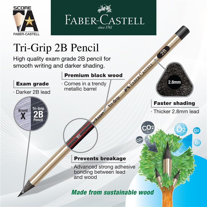 Tri-Grip 2B Pencil Metallic Gold Blackwood Box of 12