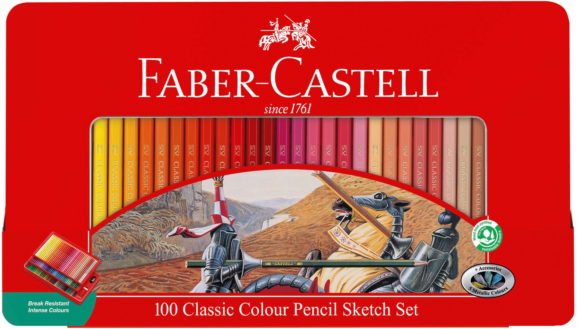 Classic Colour Pencils in Tin Case, 100 colours