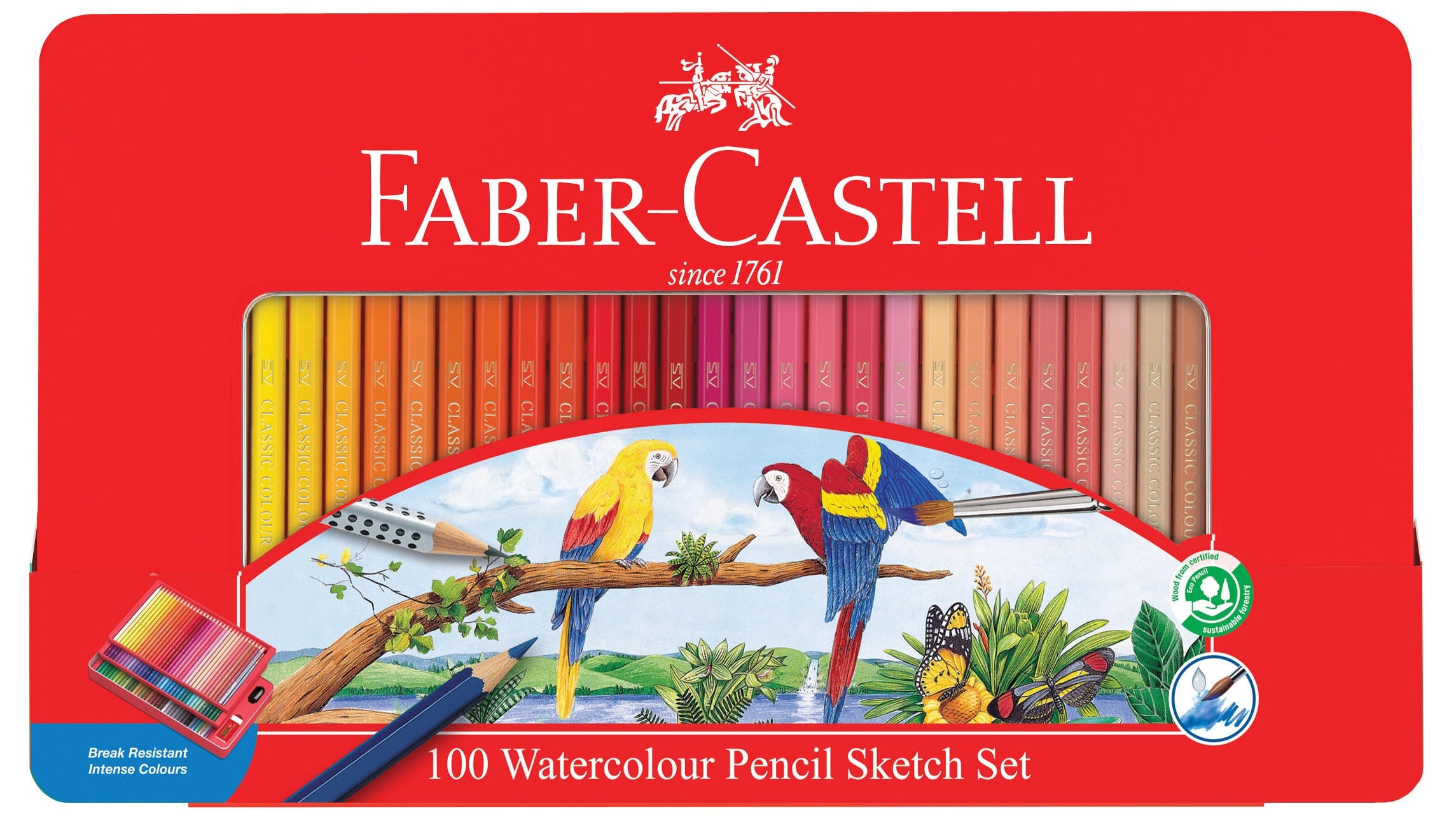 Watercolour Pencil Sketch Set, Tin of 100