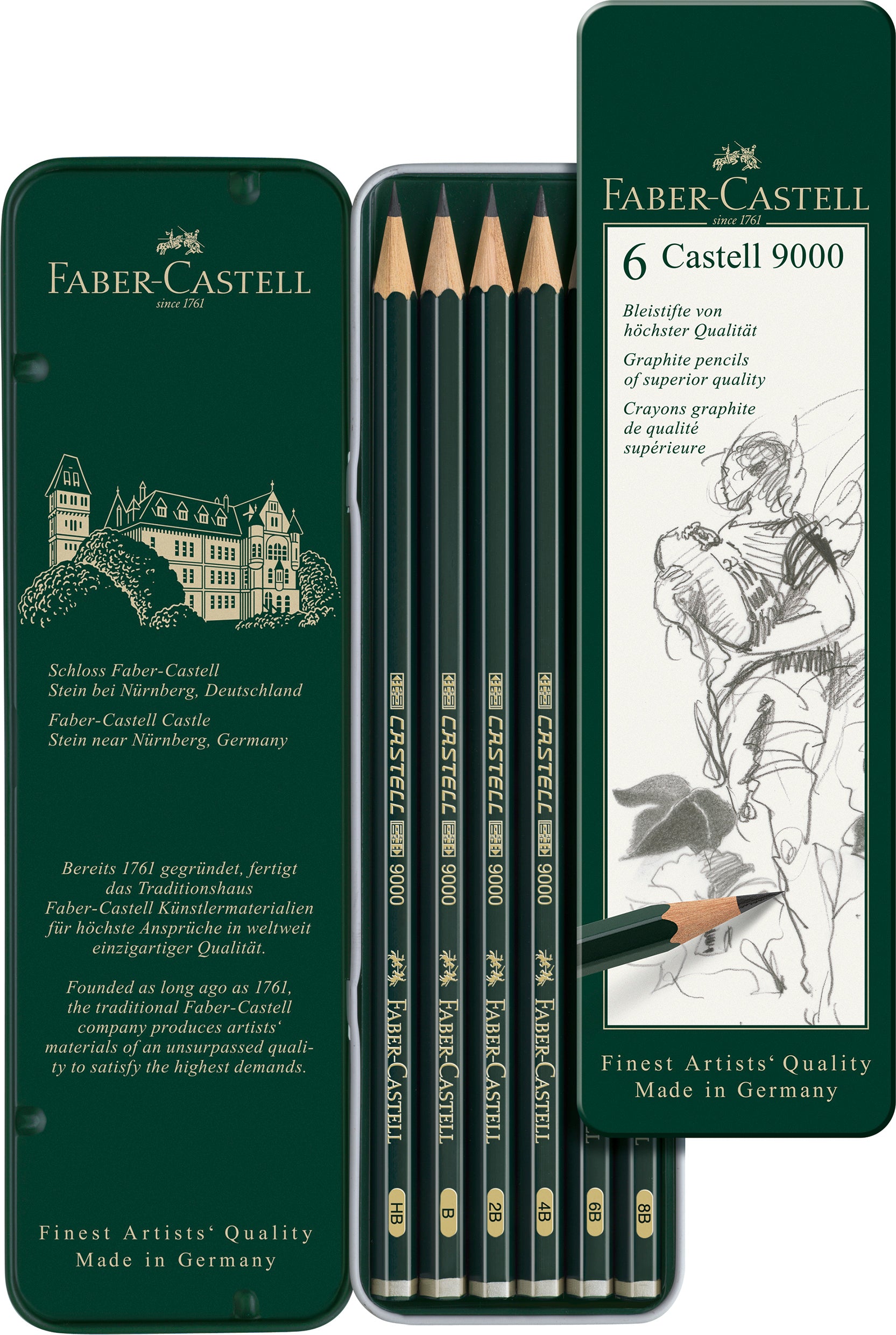 Castell 9000 Graphite Pencil, Tin of 6