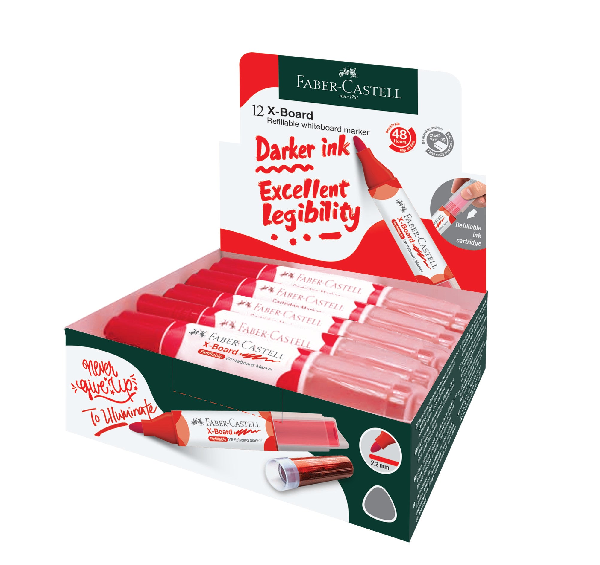 X-Board Refillable Whiteboard Marker, Red, Box of 12