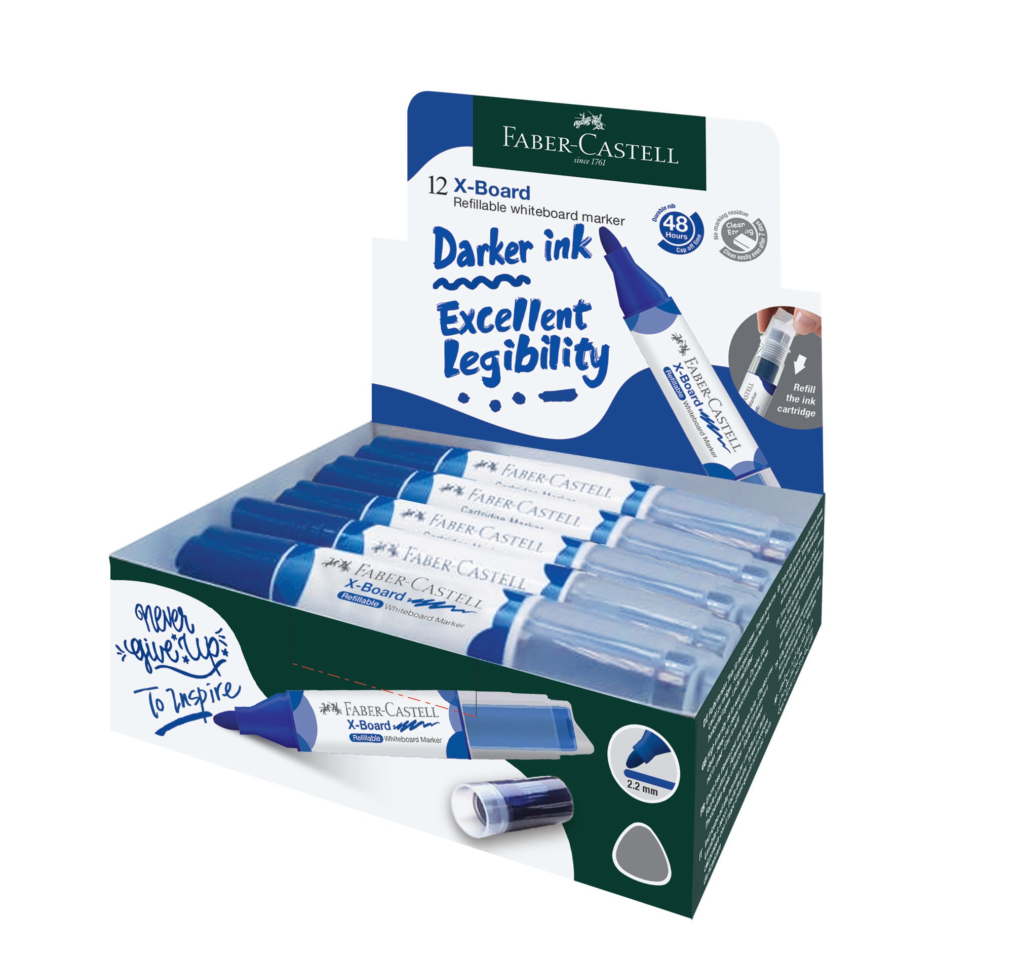 X-Board Refillable Whiteboard Marker, Blue, Box of 12