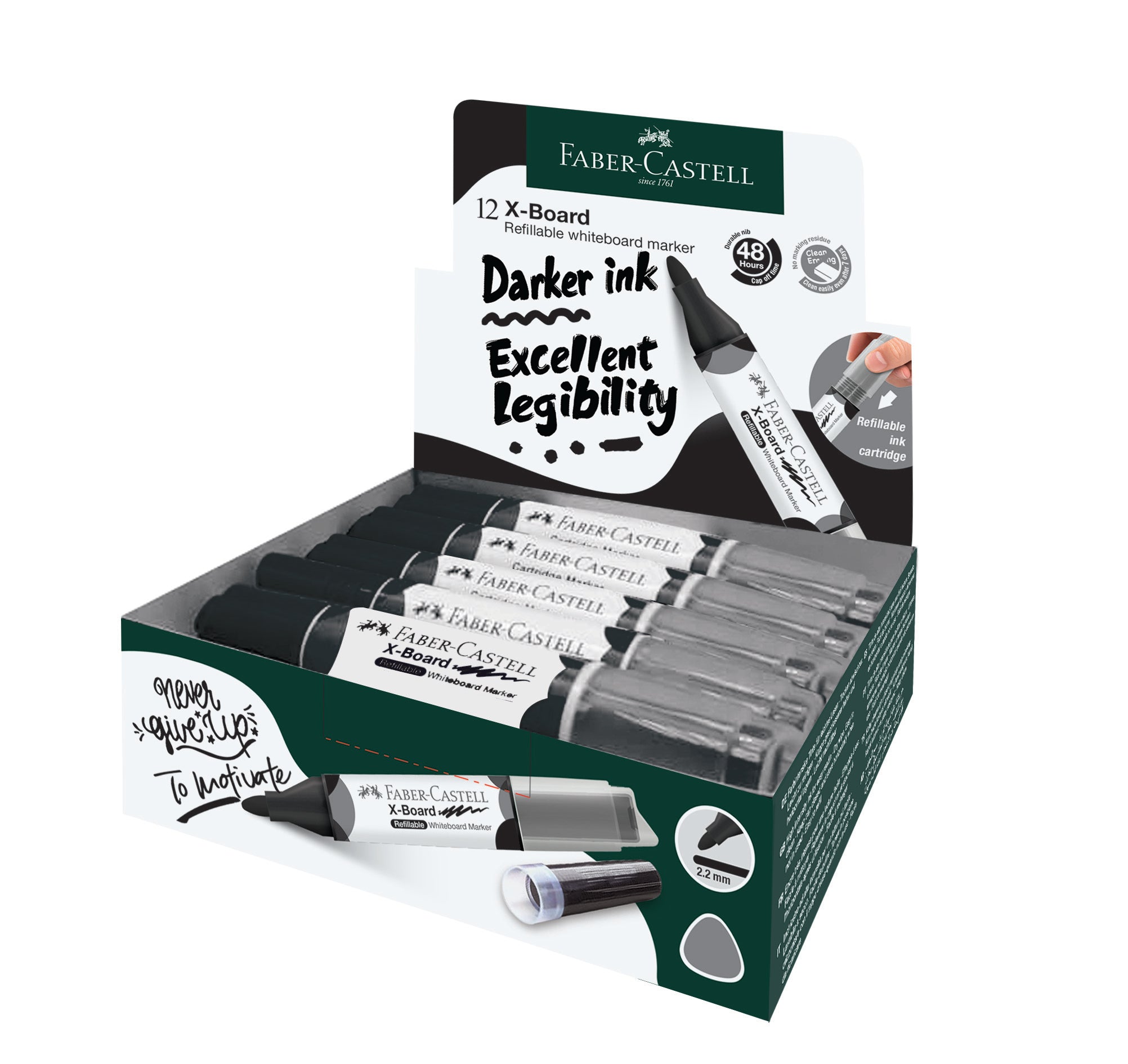 X-Board Refillable Whiteboard Marker, Black, Box of 12