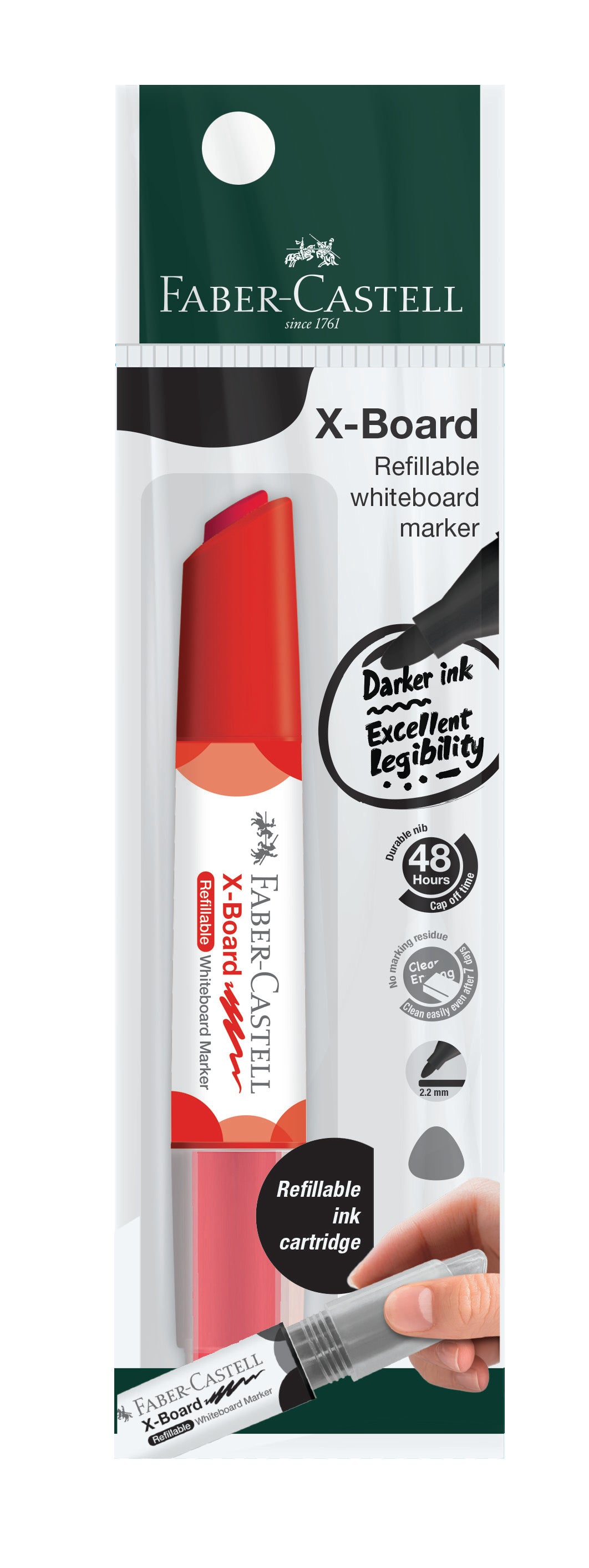 X-Board Refillable Whiteboard Marker, Red, Polybag of 1