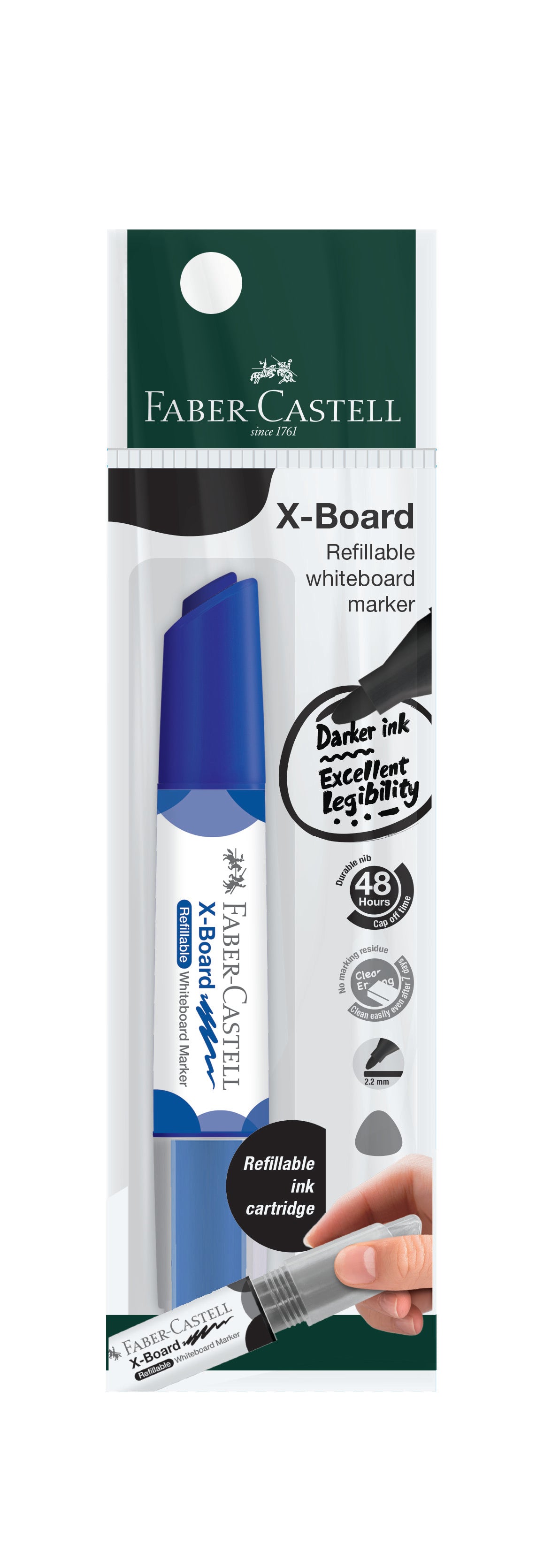 X-Board Refillable Whiteboard Marker, Blue, Polybag of 1