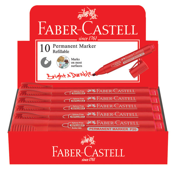 Refillable Permanent Marker P20 Bullet, Box of 10 Red