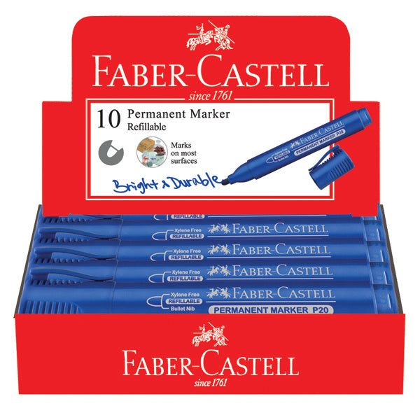 Refillable Permanent Marker P20 Bullet, Box of 10 Blue