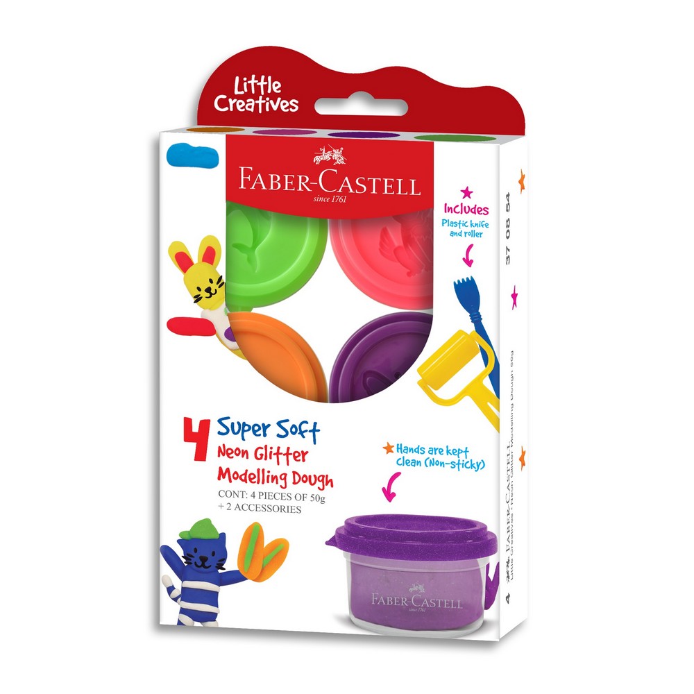 Little Creatives Modelling Dough Set 4x Glitter Neon