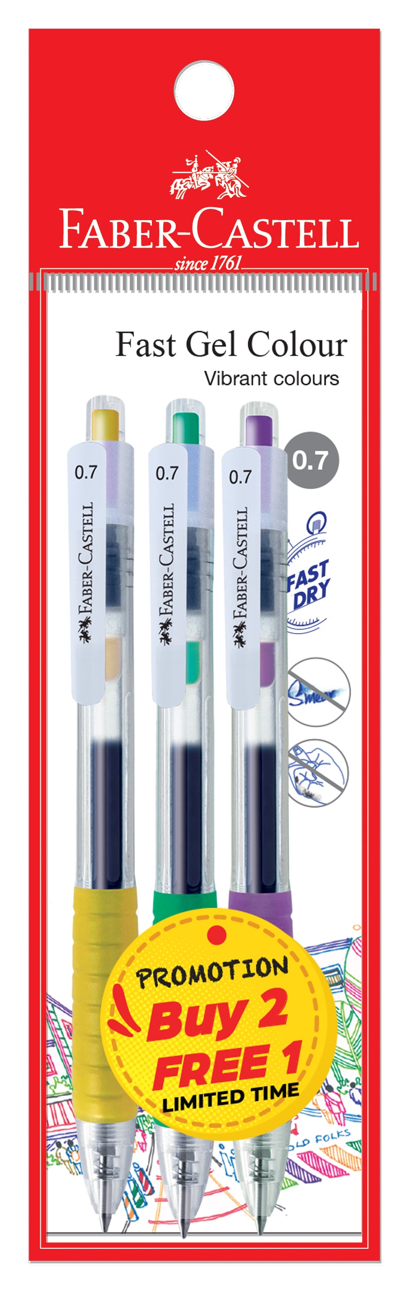 [Buy 2, Free 1] Gel Pen Fast Gel Colour, Gold, Pink, Lilac, 0.7mm