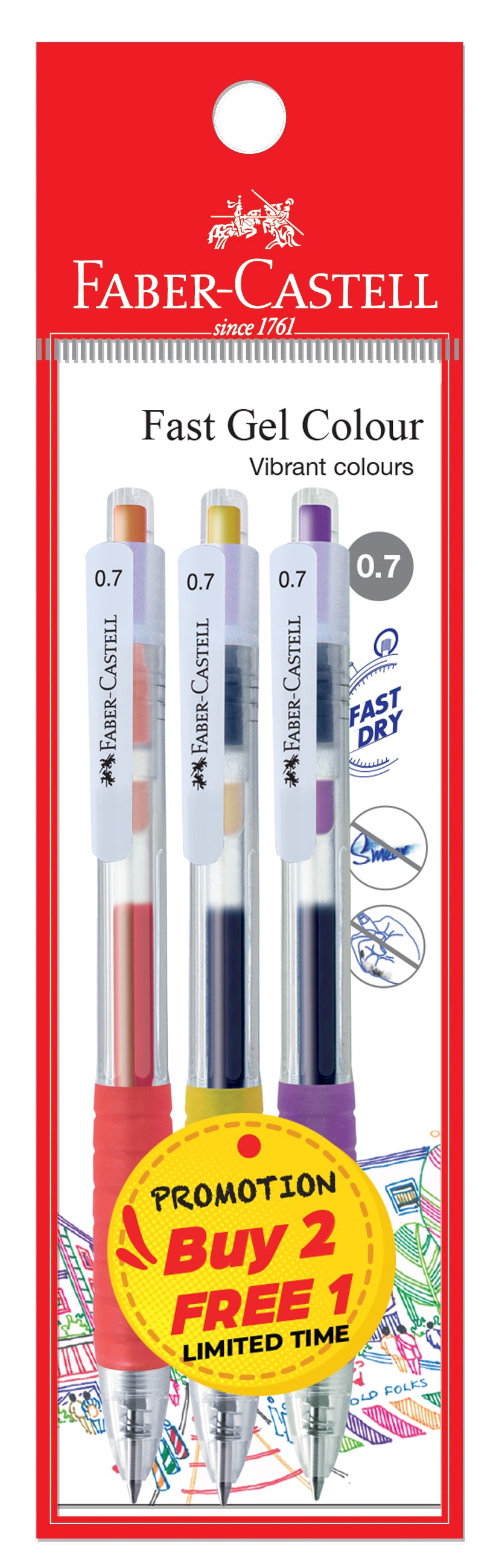 [Buy 2, Free 1] Gel Pen Fast Gel Colour, Orange, Gold, Lilac, 0.7mm