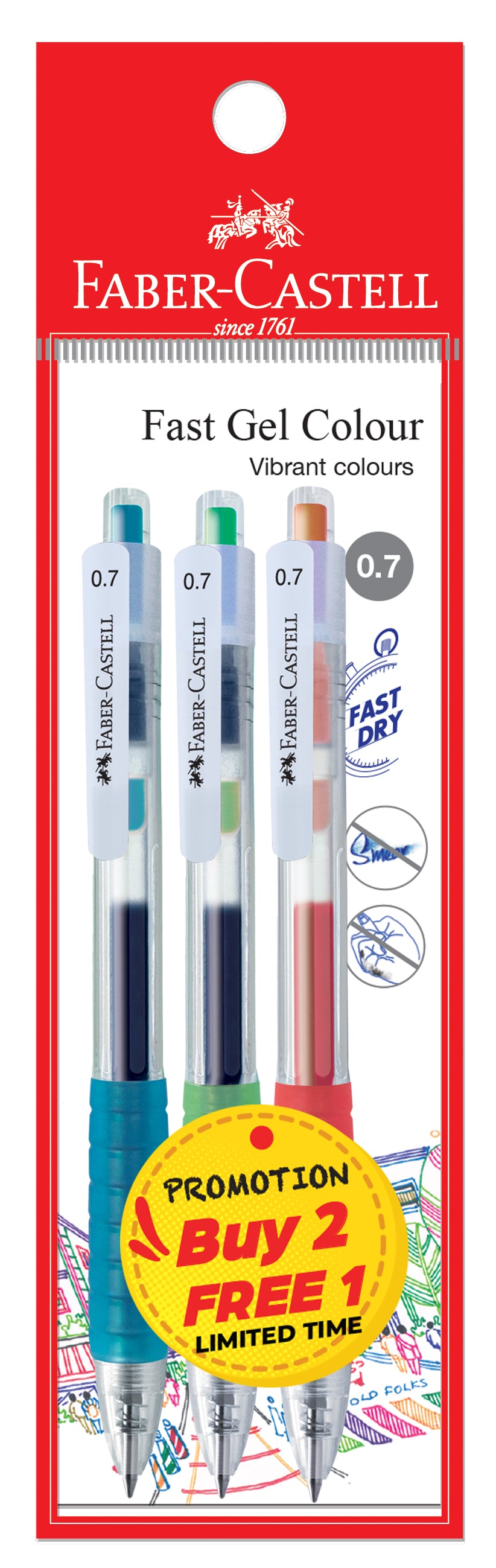 [Buy 2, Free 1] Gel Pen Fast Gel Colour, Turquoise, Light Green, Orange, 0.7mm