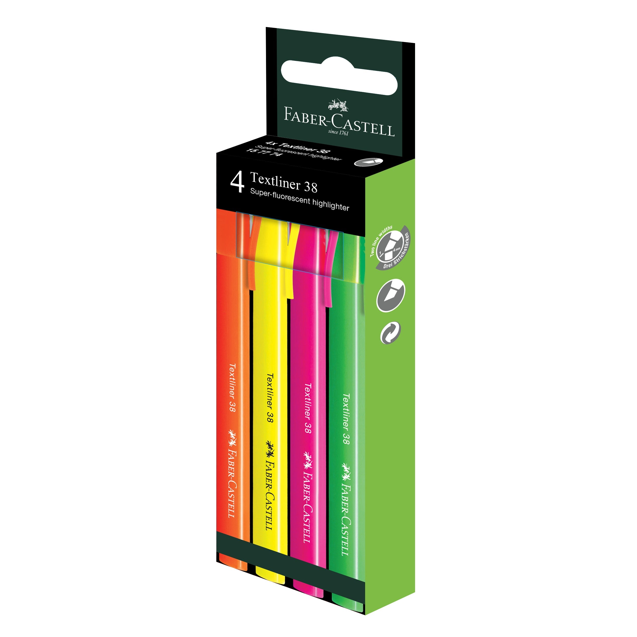 Highlighter Textliner 38 Super-flourescent Assorted Colour 4x HS Box