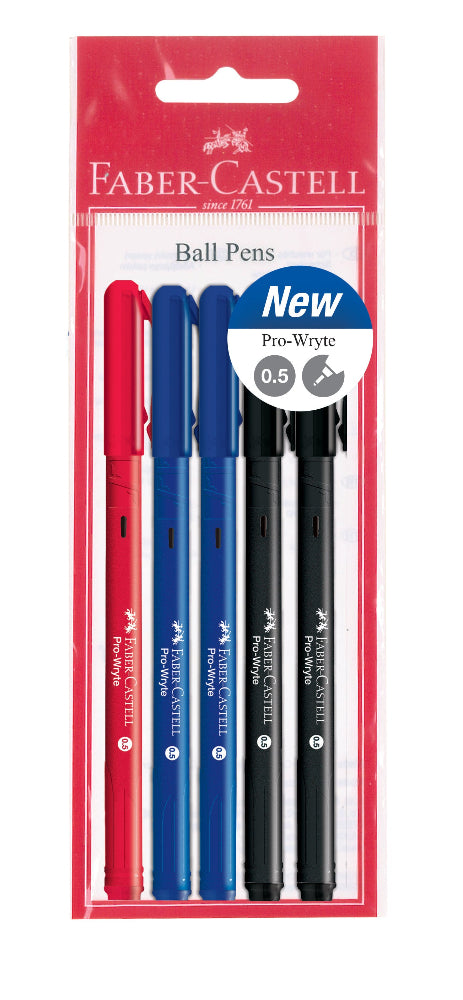 [New Arrival] Pro-Wryte Ball Pen, 2Black/2Blue/1Red, 0.5mm, Pack of 5