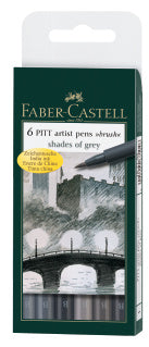 Pitt Artist Pen Brush India Ink Pen, Wallet of 6 Grey Tones
