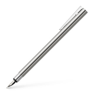 Neo Slim Stainless Steel Silver Shiny Fountain Pen, Broad