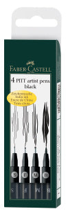 Pitt Artist Pen India Ink Pen, Wallet of 4 Black