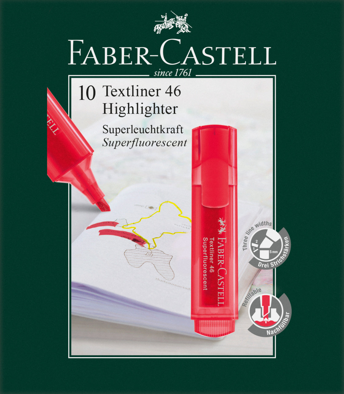 Highlighter Textliner 46 Superflourescent, Box of 10 Red