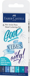 Pitt Artist Pen India Ink Pen, Set of 6 Lettering Blue