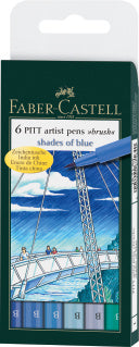 Pitt Artist Pen Brush India Ink Pen, Wallet of 6 Blues