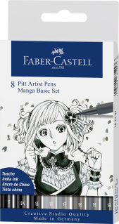 Pitt Artist Pen India Ink Pen, Wallet of 8 Manga Basic Set