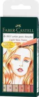 Pitt Artist Pen Brush India Ink Pen, Wallet of 6 Light Skin