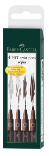 Pitt Artist Pen India Ink Pen, Wallet of 4 Dark Sepia