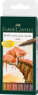 Pitt Artist Pen Brush India Ink Pen, Wallet of 6 Terra